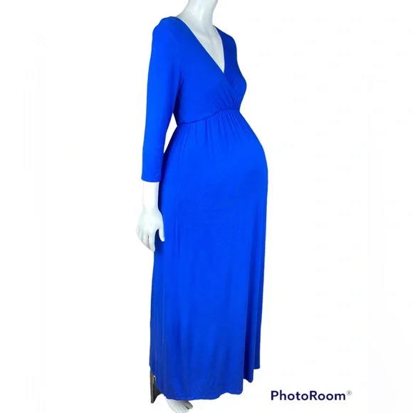 Mother Bee Maternity royal blue 3/4
sleeve ruched dress empire waist Size Small - Picture 5 of 12